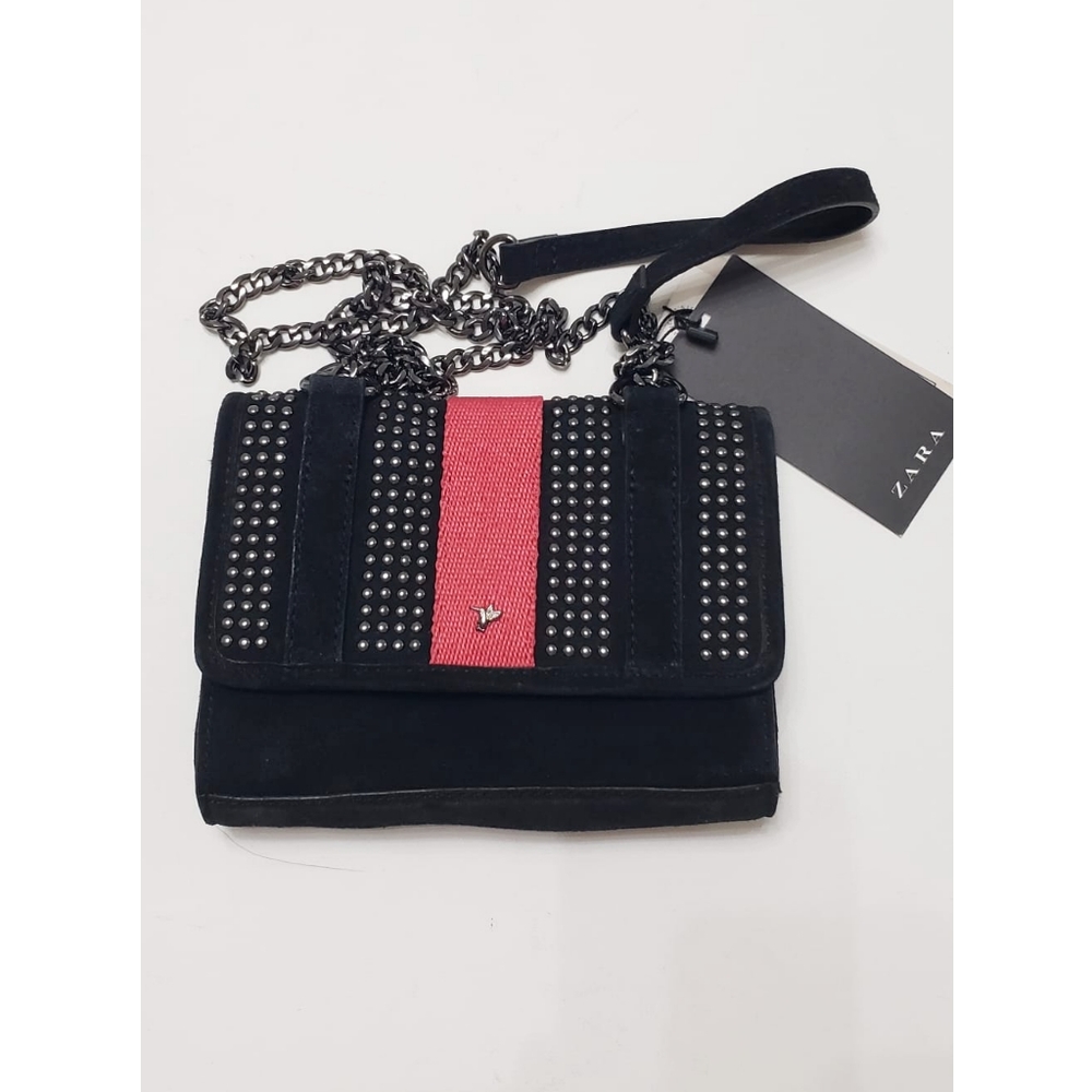 ZARA WOMAN Black Leather Studded Embellished Mini Crossbody Bag